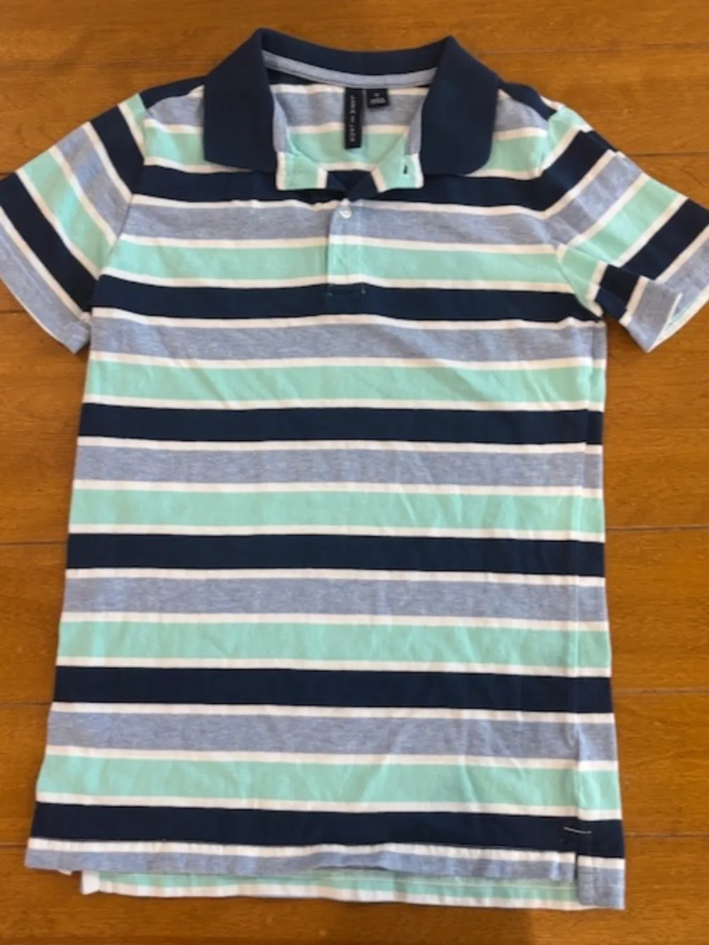 Janie & Jack Boys Blue/White Striped Short Sleeve Polo Shirt Cotton Sz 10